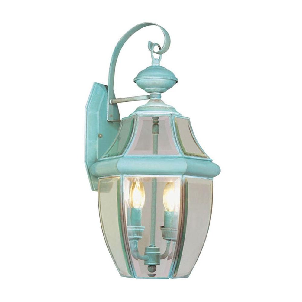 Green Outdoor Wall Mounted Lighting The Home Wall Mount 2 Light Verdigris Outdoor Incandescent Lantern