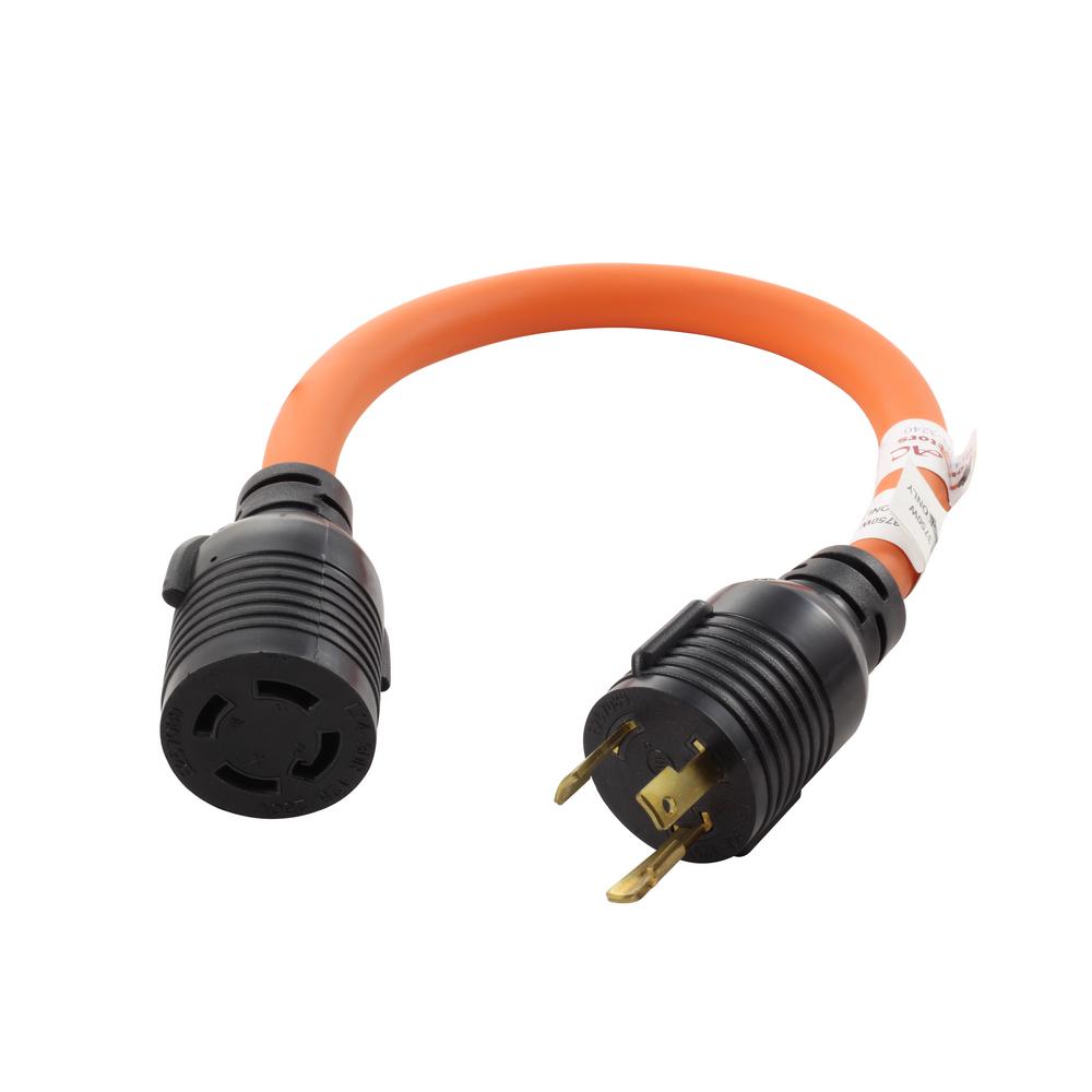 ac works 1 5 ft 10 3 stw 30 amp nema l5 30p locking plug to l14 30r L5-30P Receptacle 10 3 stw 30 amp nema l5 30p locking plug to l14 30r adapter (2 hots bridged)