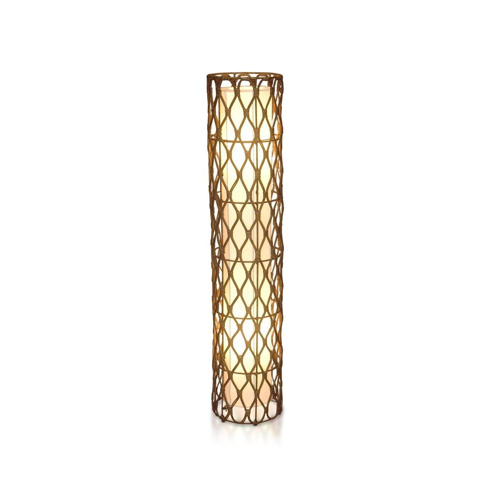 Jeffan Bethany 48 In Antique Golden Brown Round Floor Lamp With Natural Rattan Weave