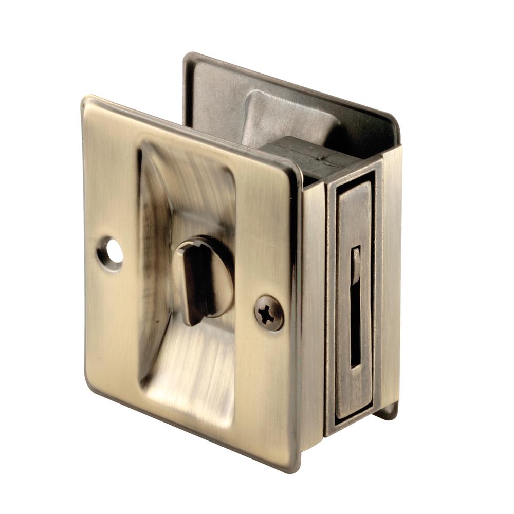 Prime Line 2 3 4 In Antique Brass Pocket Door Privacy Lock And Pull