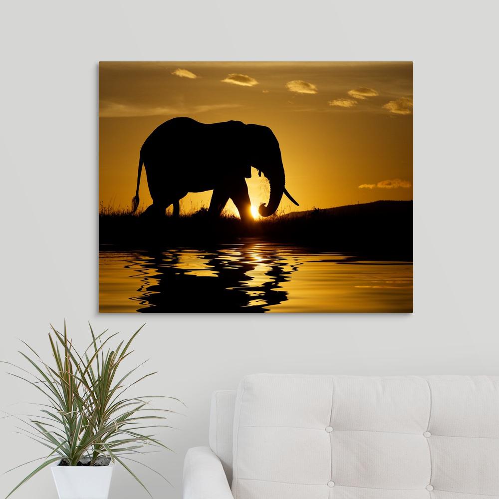 GreatBigCanvas "African elephant in silhouette at sunrise, Kenya