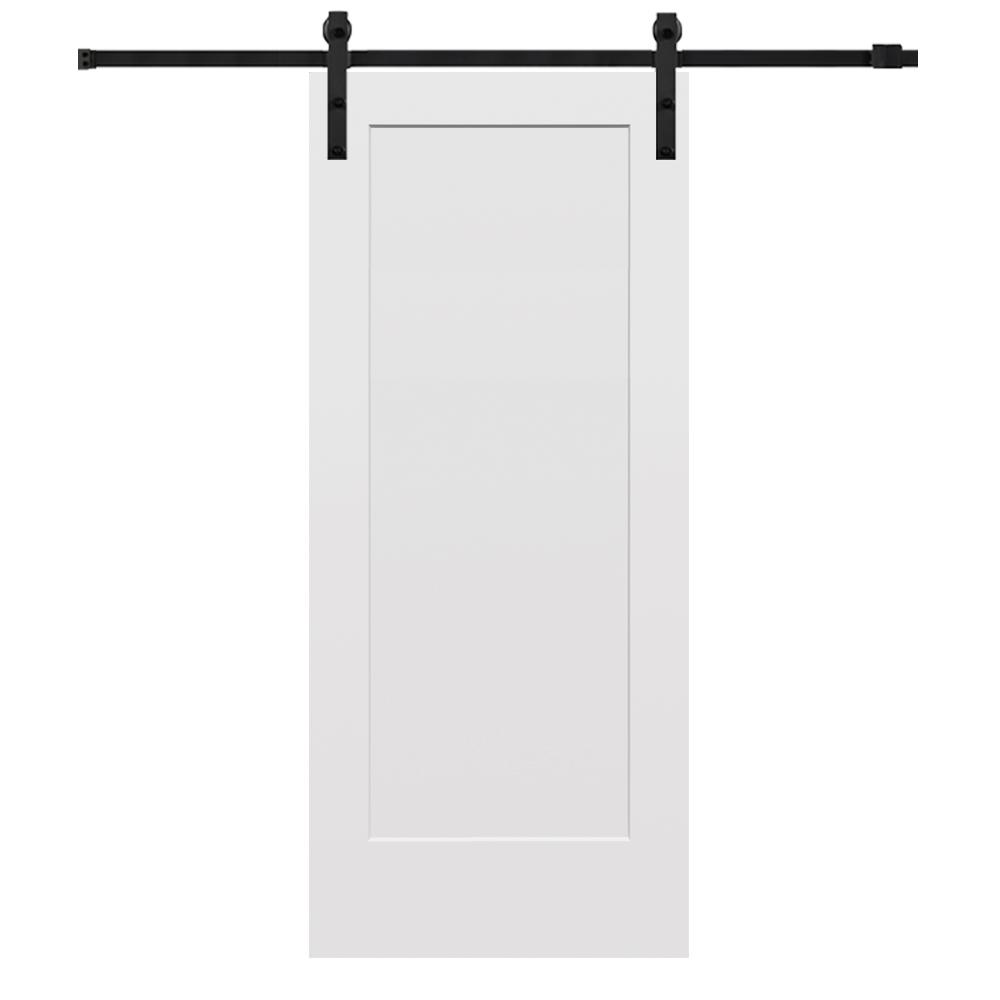 White Primed Barn Doors Interior Closet The Home Depot Smooth Madison Primed Composite Barn Door With Matte Black
