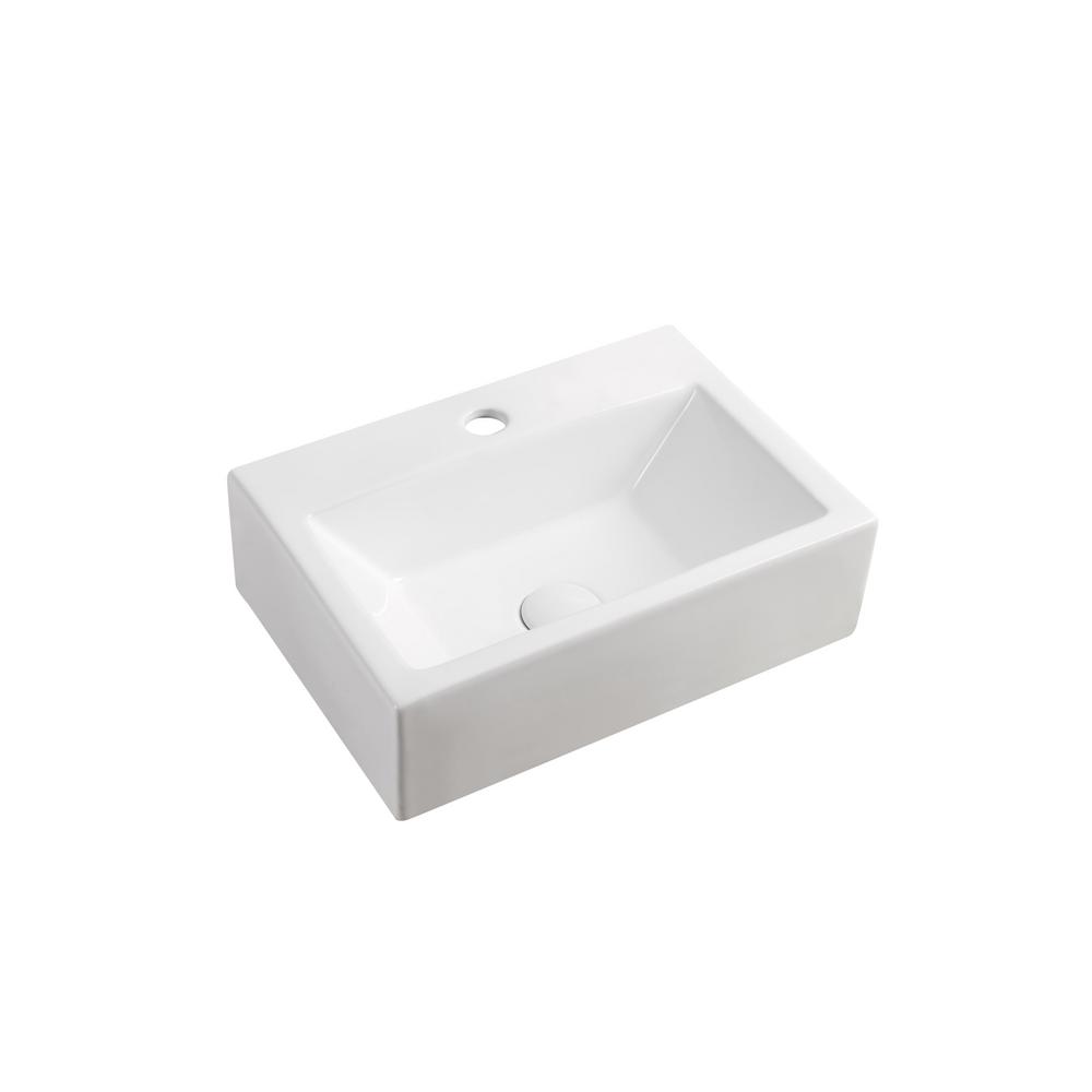 Elanti Wall-Mounted Rectangle Bathroom Sink in White-EC9859 - The Home ...