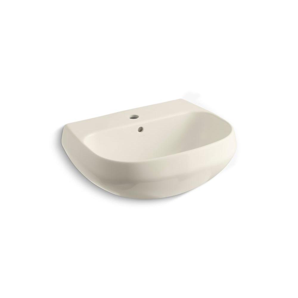 Kohler Wellworth 5 In Vitreous China Pedestal Sink Basin In Almond With Overflow Drain