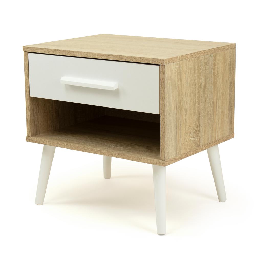 Humble Crew Stockholm Light Wood White Nightstand With Shelf And Drawer Storage Et8647 The Home Depot