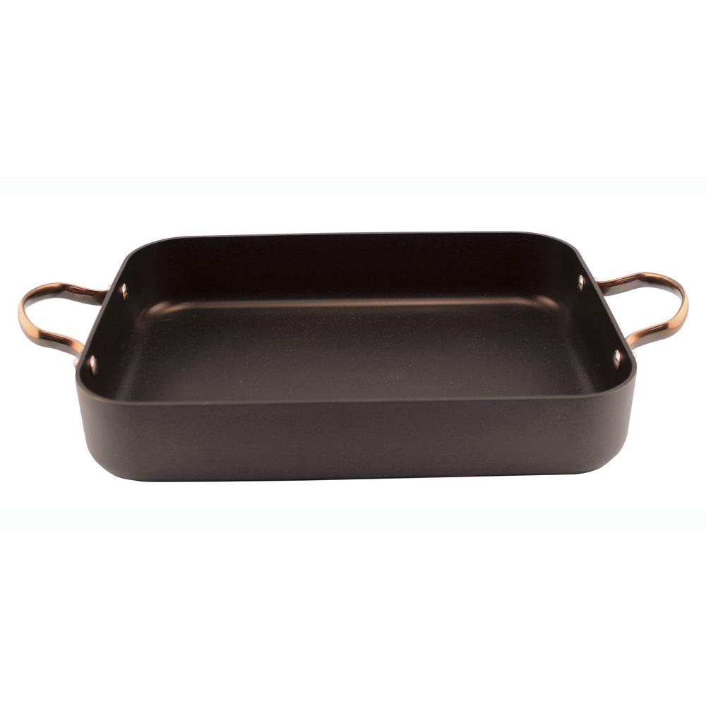 BergHOFF Ouro Hard Anodized Aluminum Black Roaster Pan with Rose Gold