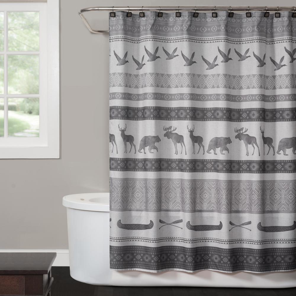 Saturday Knight 72 In Gray Wilderness Calling Fabric Shower