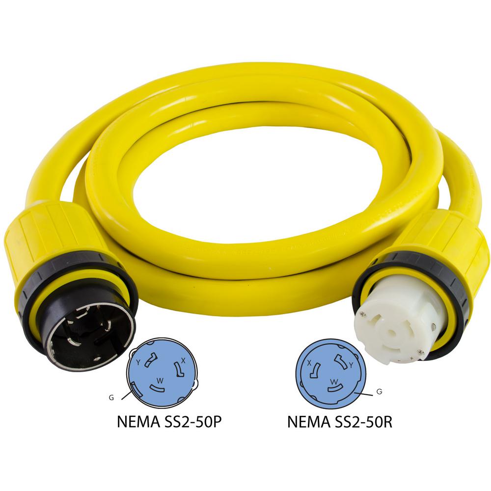 Conntek 12 ft. 6/4 50 Amp 125Volt/250Volt Marine Shore Power 4 Wire Extension Cord17305012RE