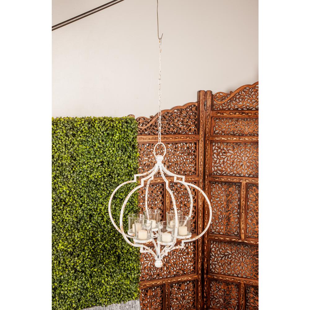 Litton Lane Distressed White Iron 6Light Hanging Candle Holder42896 The Home Depot