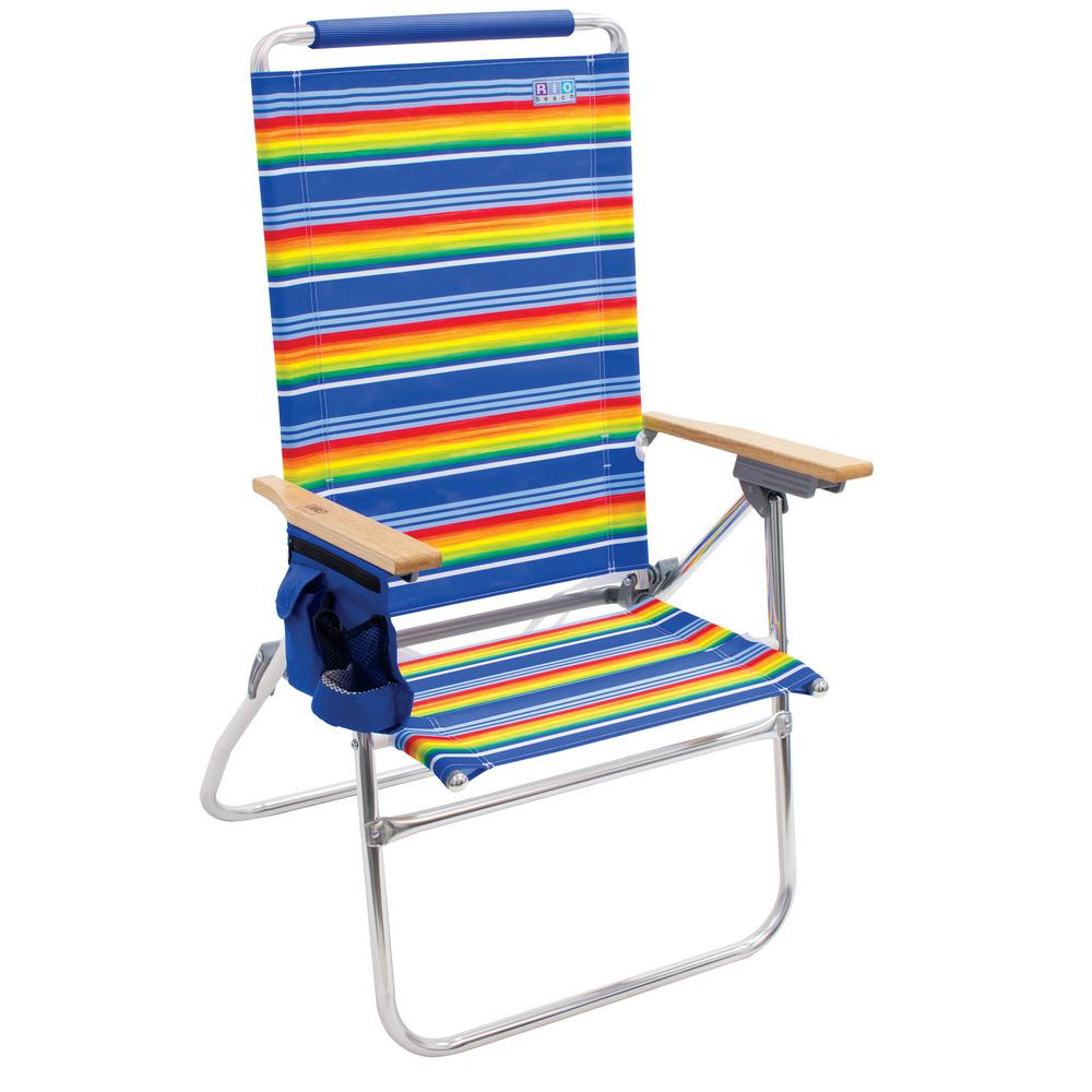 Rio Hi-Boy Steel High Back Beach Chair with Bottle Opener and Storage