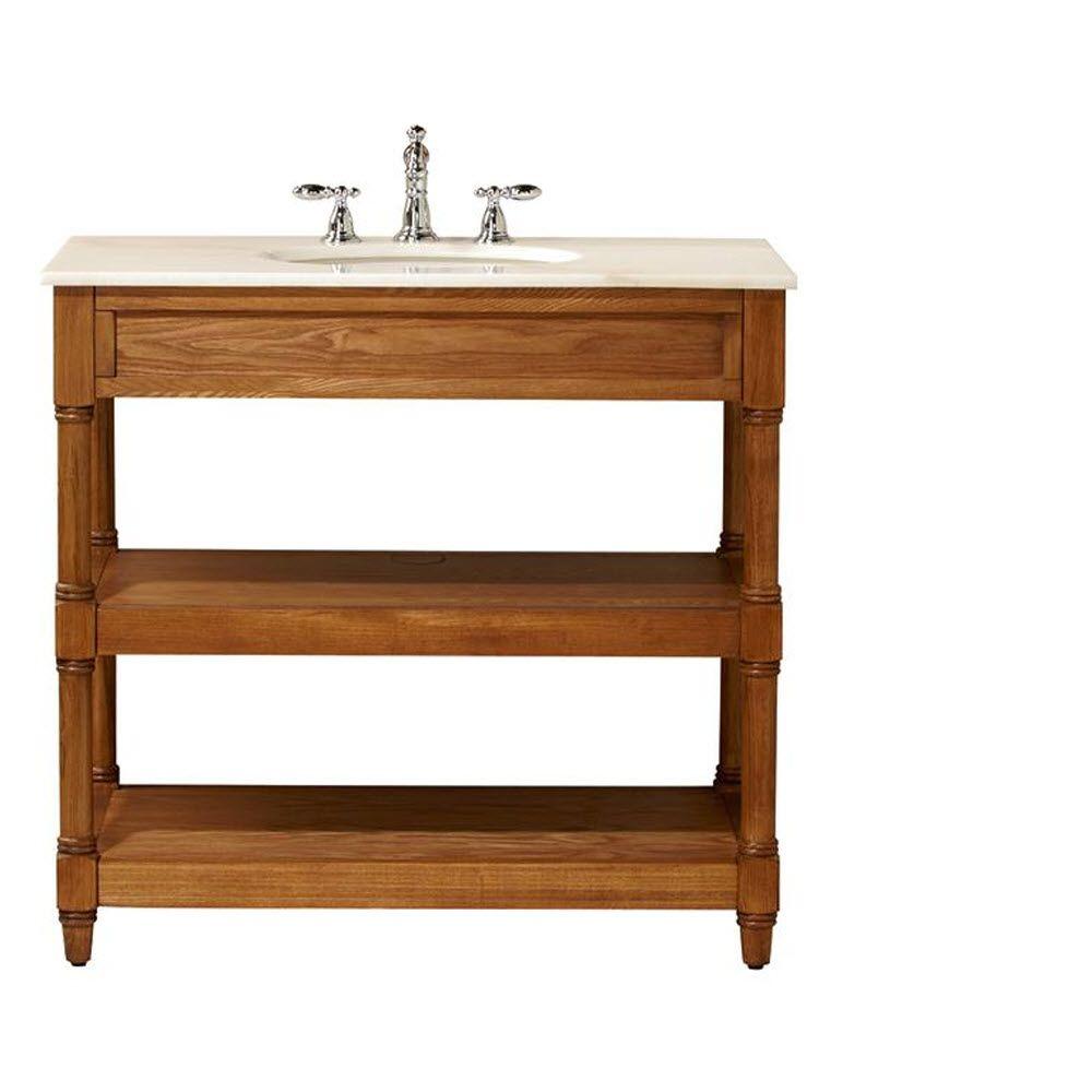 Home Decorators Collection Montaigne 37 In W X 22 In D Open Bath Vanity Cabinet In Weathered Oak With Marble Vanity Top In White With White Sink 10507 Vs36j The Home Depot