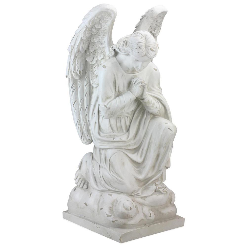White Garden Statues Outdoor Decor The Home Depot 11 In Distressed Ivory Kneeling Praying Angel Religious Outdoor Garden Statue