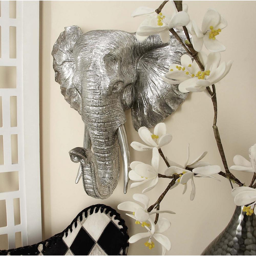 Litton Lane 16 In X Silver Wildlife Polystone Elephant Head Silver Wildlife Polystone Elephant Head Wall Decor