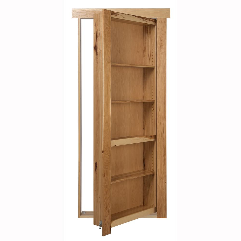 The Murphy Door 28 In X 80 In Flush Mount Assembled Hickory Natural Stained Left Hand Out Swing Solid Core Interior Bookcase Door