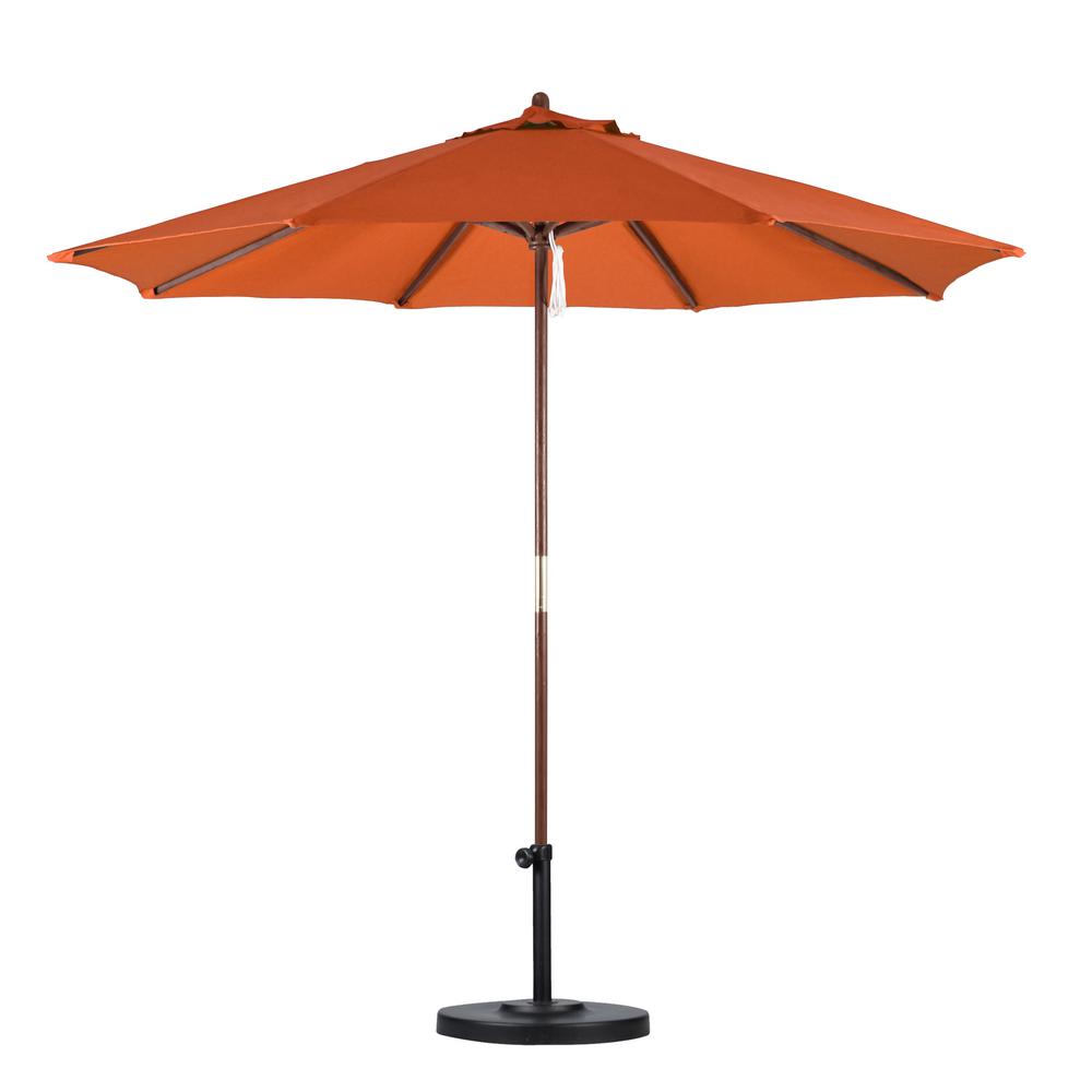 California Umbrella 9 ft. Wood Pulley Open Patio Umbrella in Tuscan