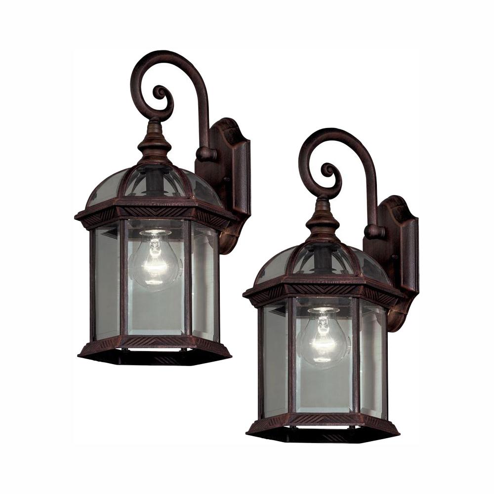 Hampton Bay Twin Pack 1 Light Weathered, Outdoor Lights Home Depot