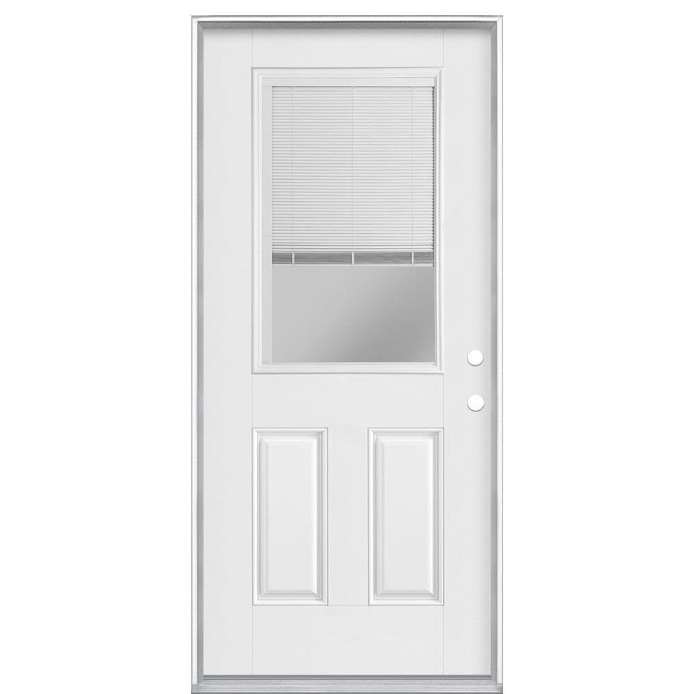 Masonite 32 in. x 80 in. Right Hand Inswing 1/2 Lite Mini Blind Primed ...