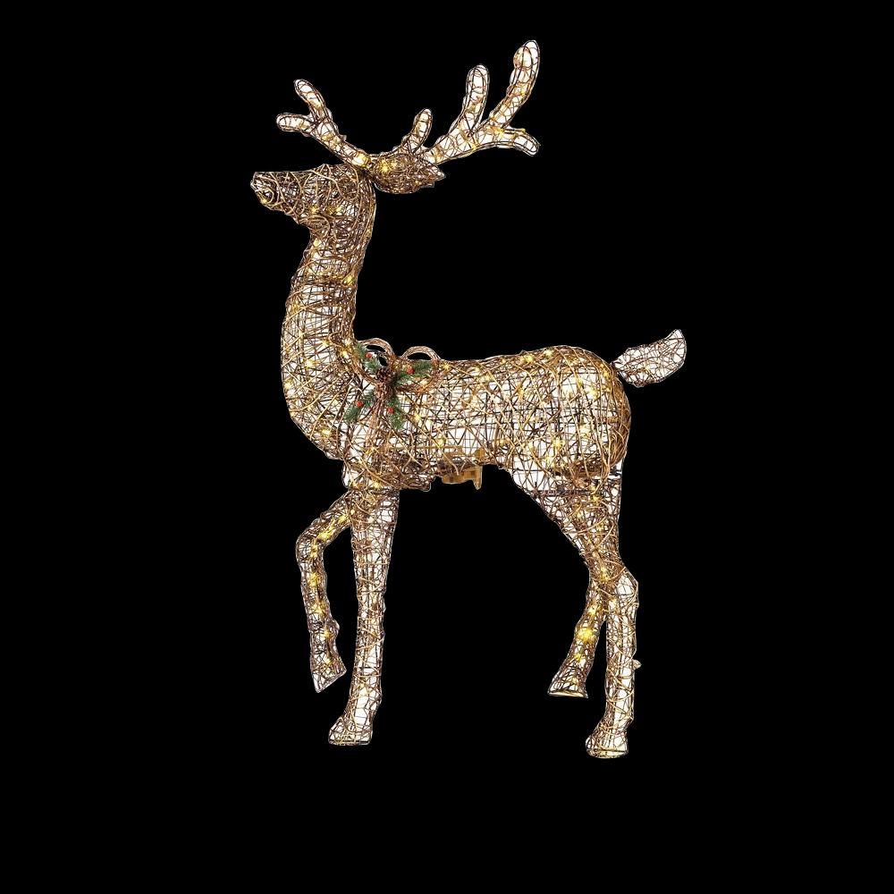 Home Accents Holiday 60 in. LED Lighted Gold PVC Animated Standing Deer ...