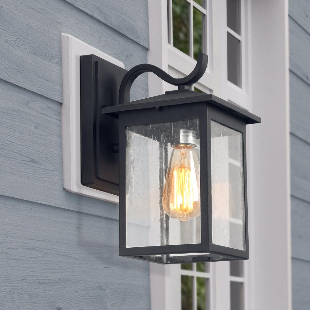 Lnc 1 Light Matte Black Outdoor Wall Lantern Sconce Wall Mount Coach Light With Seeded Glass