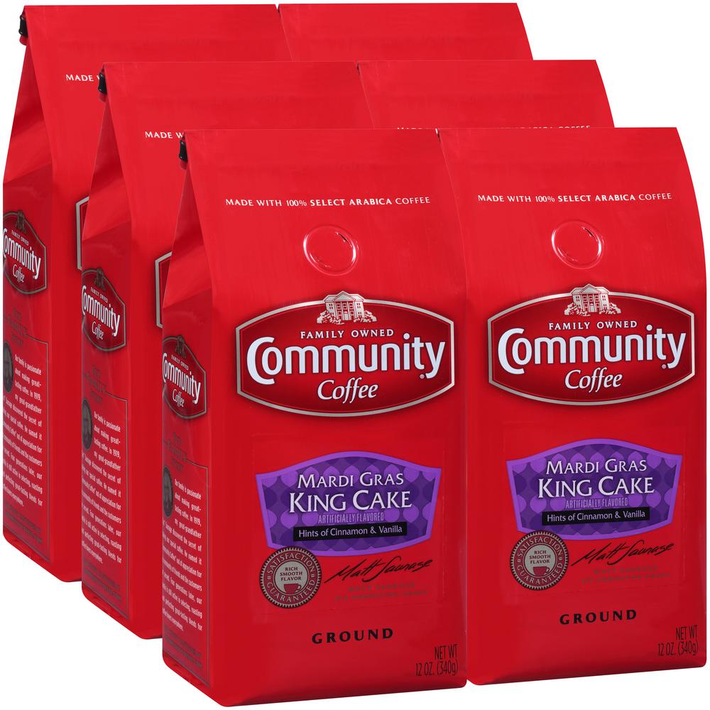 Community Coffee Mardi Gras 12 Oz King Cake Premium Ground Coffee