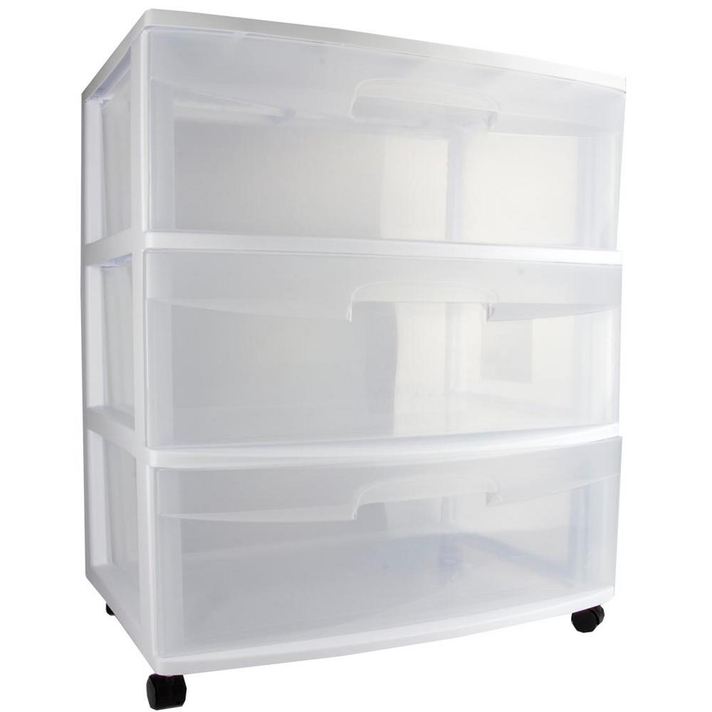 Sterilite 29308002 Home 3 Drawer Wide Storage Cart Container W