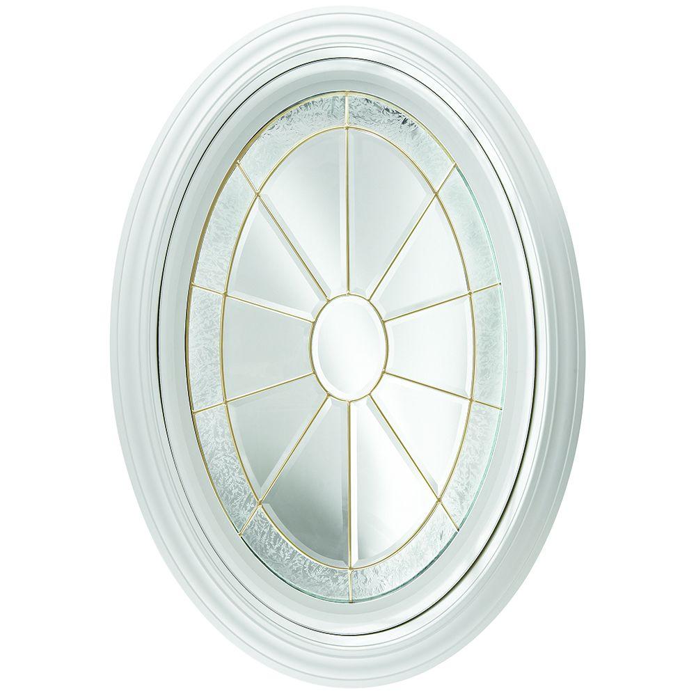 HyLite 23.25 in. x 35.25 in. Decorative Glass Fixed Oval Vinyl Window White