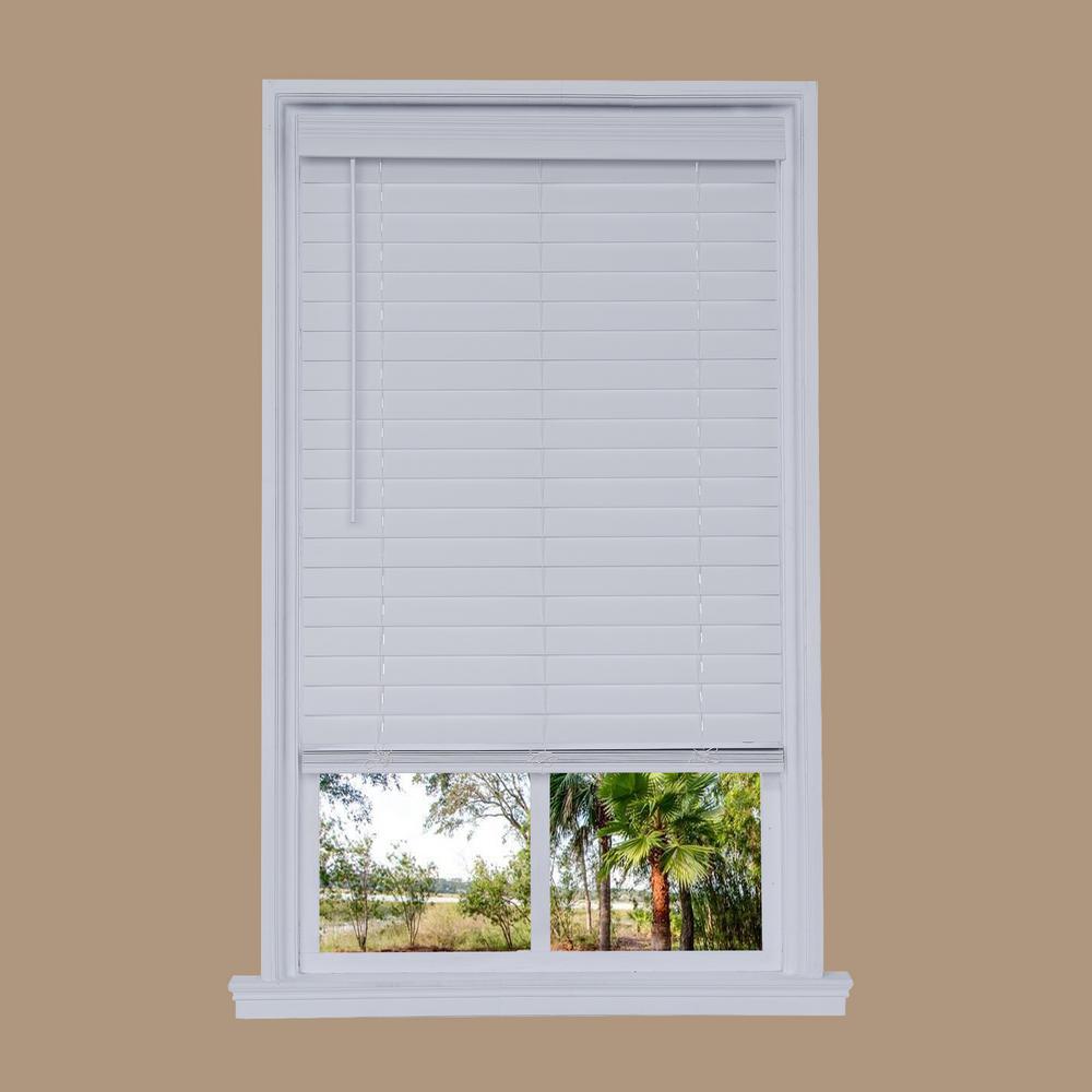 Cut-to-Width White Cordless 2.5 in. Faux Wood Blind - 36 in. W x 72 in
