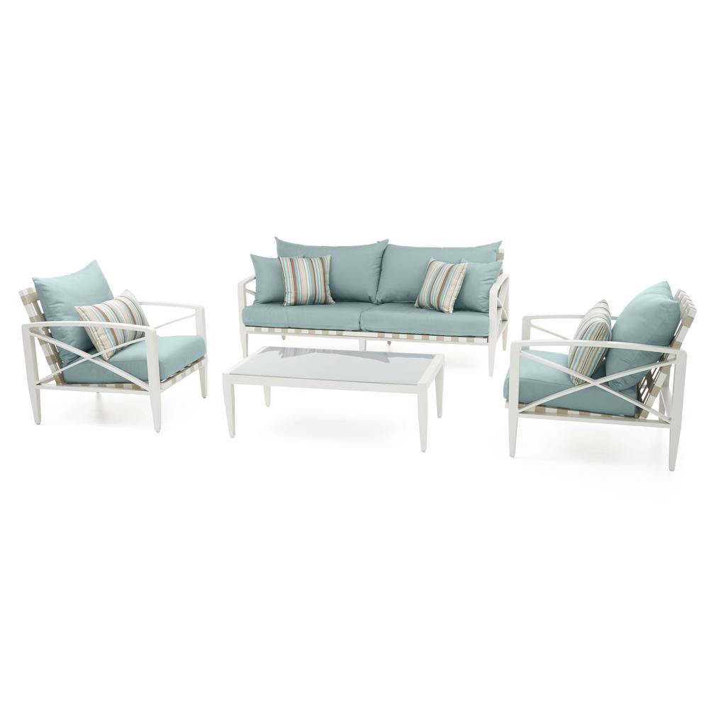 Rst Brands Knoxville Cream 4 Piece Aluminum Patio Seating Set With Rst Brands Knoxville Cream 4 Piece Aluminum Patio Seating Set With Bliss Blue Cushions