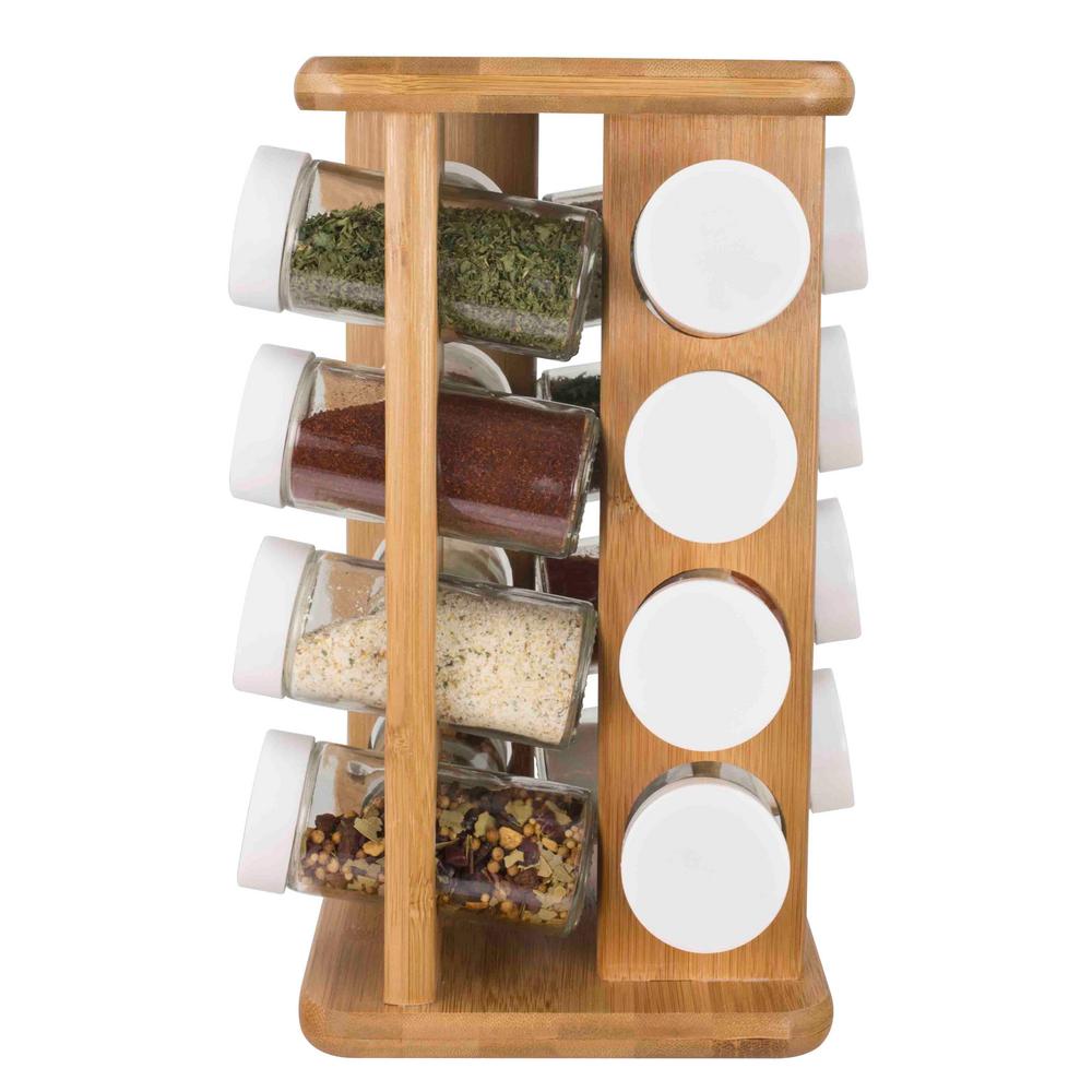 BAMBOO SPICE RACK 16 Glass Jar Capacity Kitchen Countertop Decor