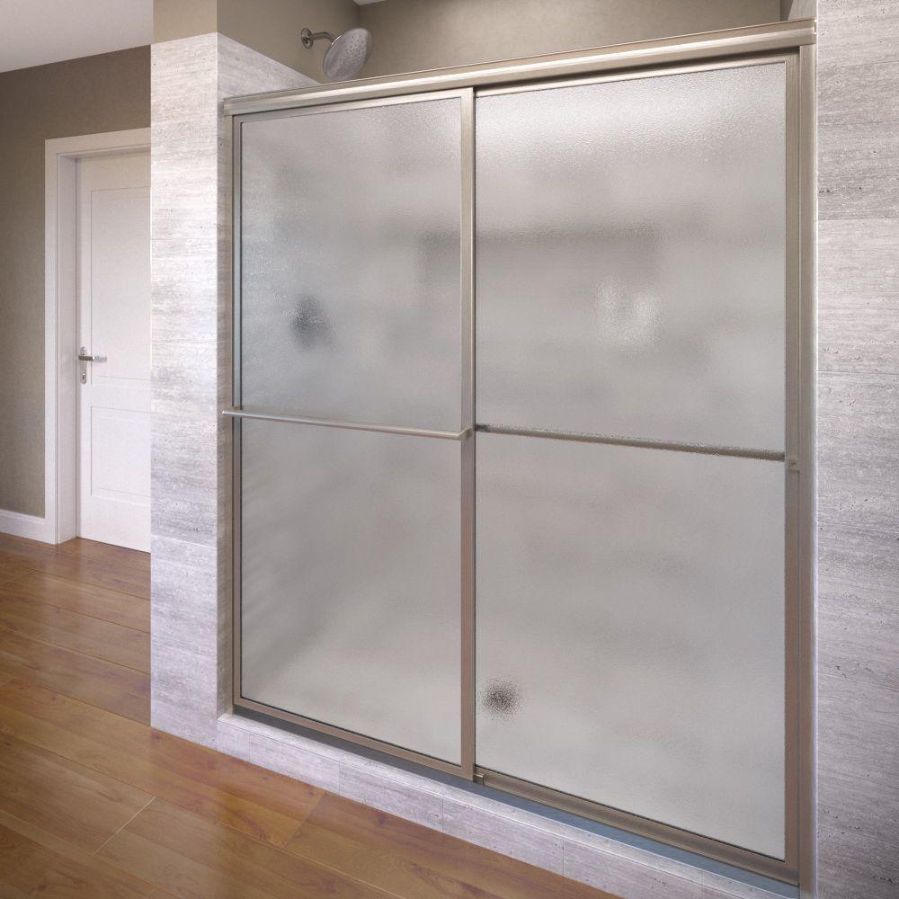 Basco Deluxe 44 In X 68 In Framed Sliding Shower Door In Brushed