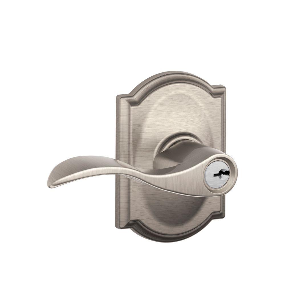 NEW Schlage Accent Keyed Entry Lock Lever Set Satin Nickel Door Knob F51AACC619