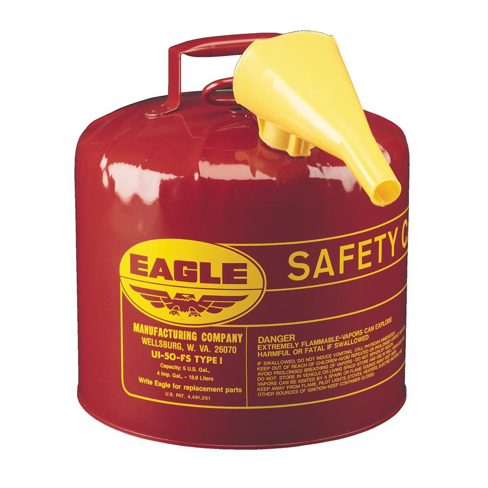 Red Galvanized Steel Type I Gasoline Safety Can with Funnel - 5 Gal Capacity