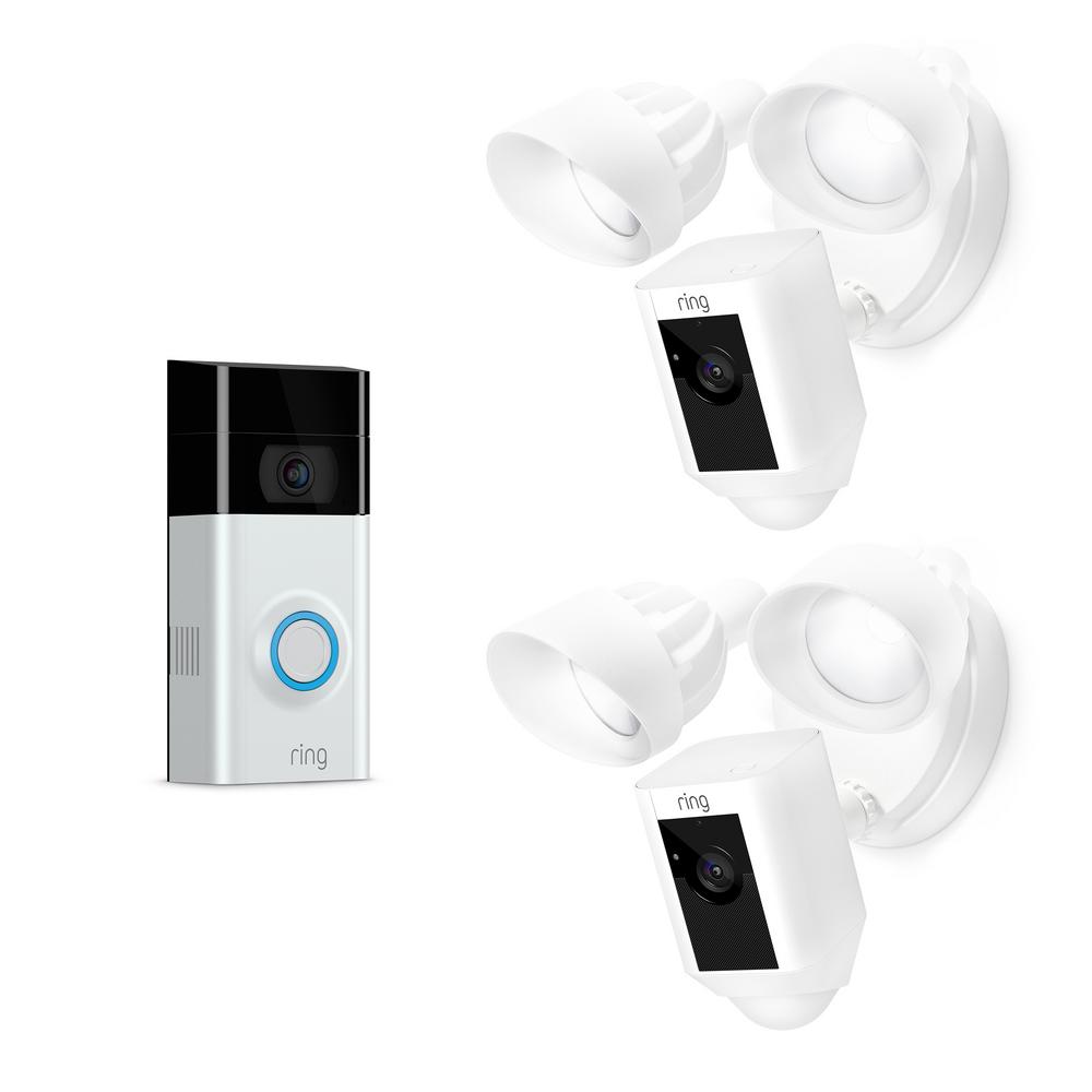 Ring Wireless Video Doorbell 2 with Floodlight Cam White (2Pack