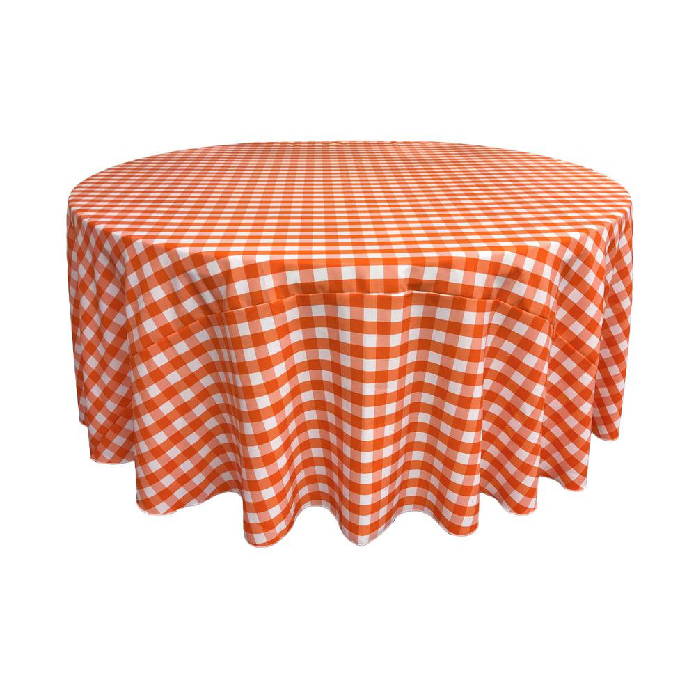 La Linen 120 In White And Orange Polyester Gingham Checd Round La Linen 120 In White And Orange Polyester Gingham Checd Round Tablecloth