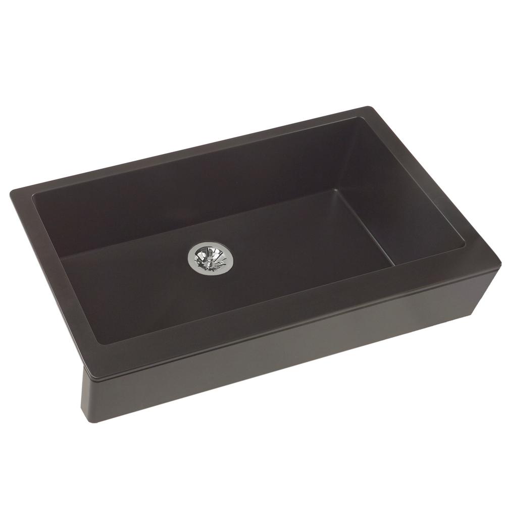 Quartz Luxe Perfect Drain Farmhouse Apron Front Composite 36 In Single Bowl Kitchen Sink In Caviar