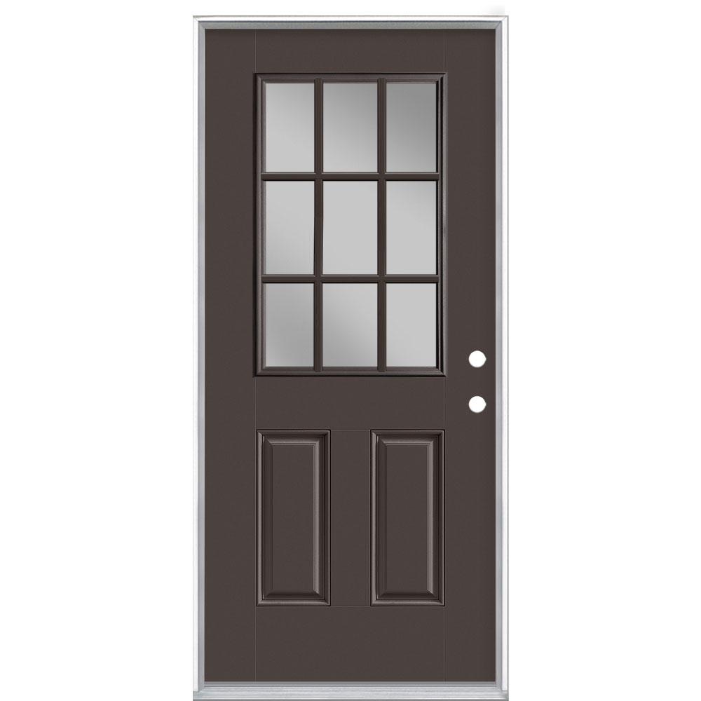 Masonite 36 In X 80 In 9 Lite Willow Wood Left Hand Inswing Painted Smooth Fiberglass Prehung Front Exterior Door Vinyl Frame