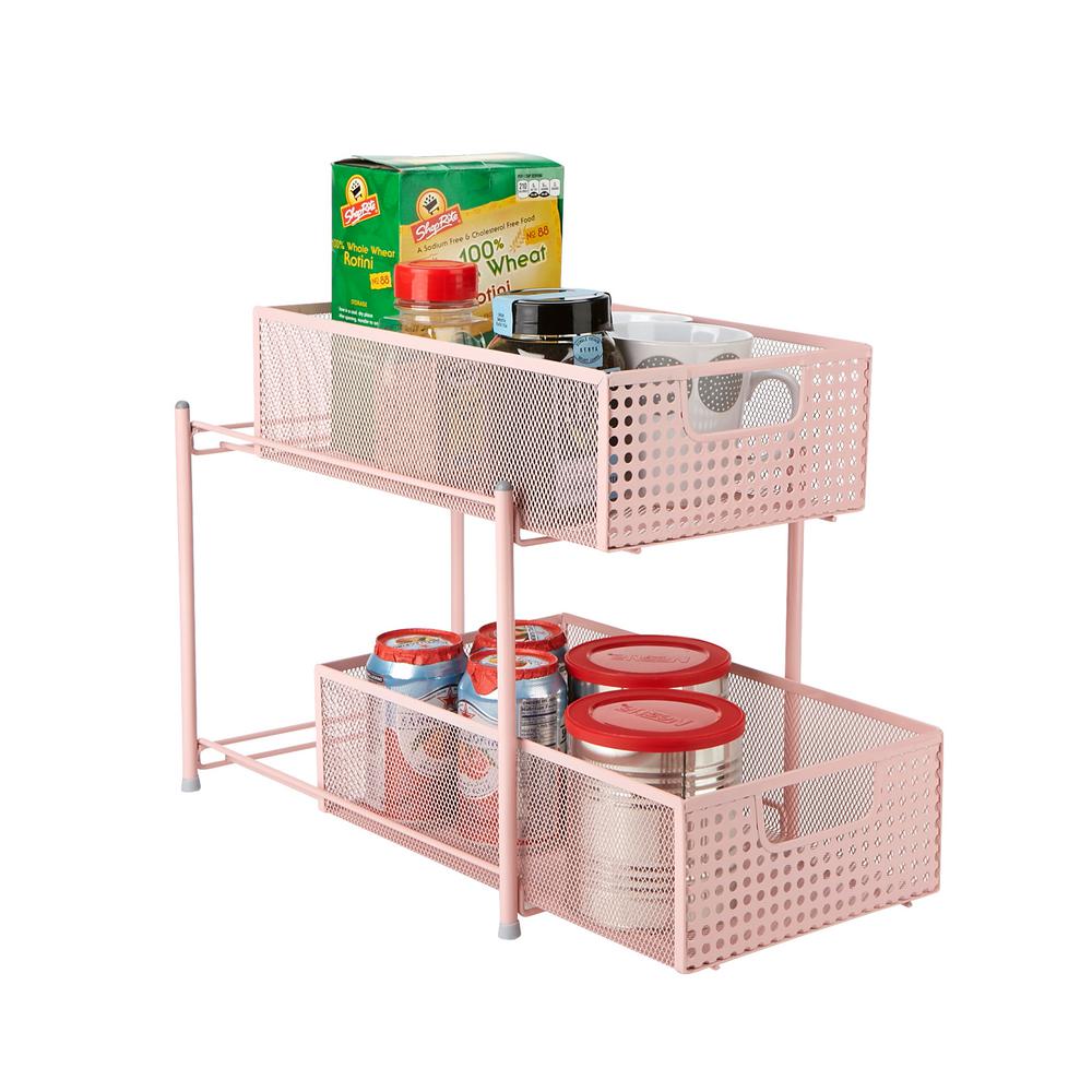 Mind Reader 2 Tier Pink Mesh Cabinet Storage Organizer With Pull