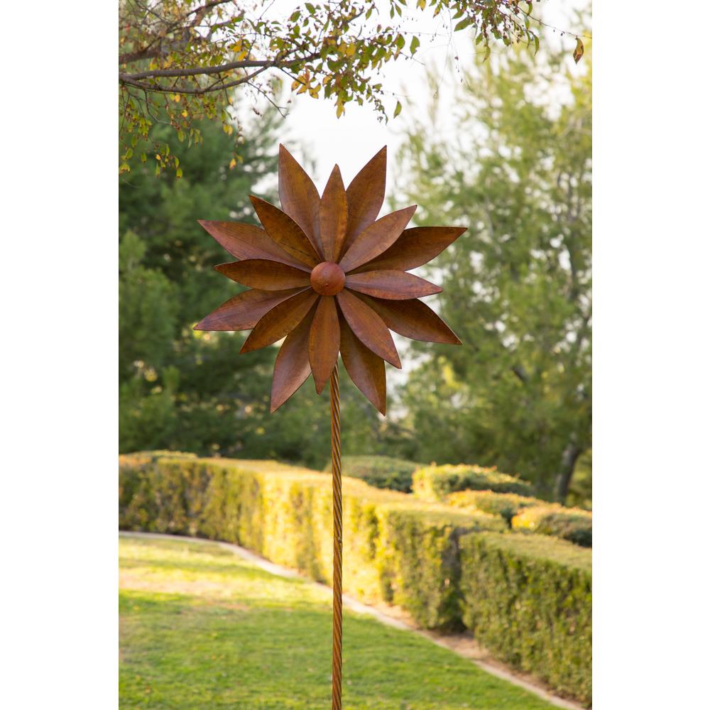 Alpine Corporation 96 in. Tall Rustic Metal 3D Rudbeckia Garden Stake Windmill SpinnerNCY354