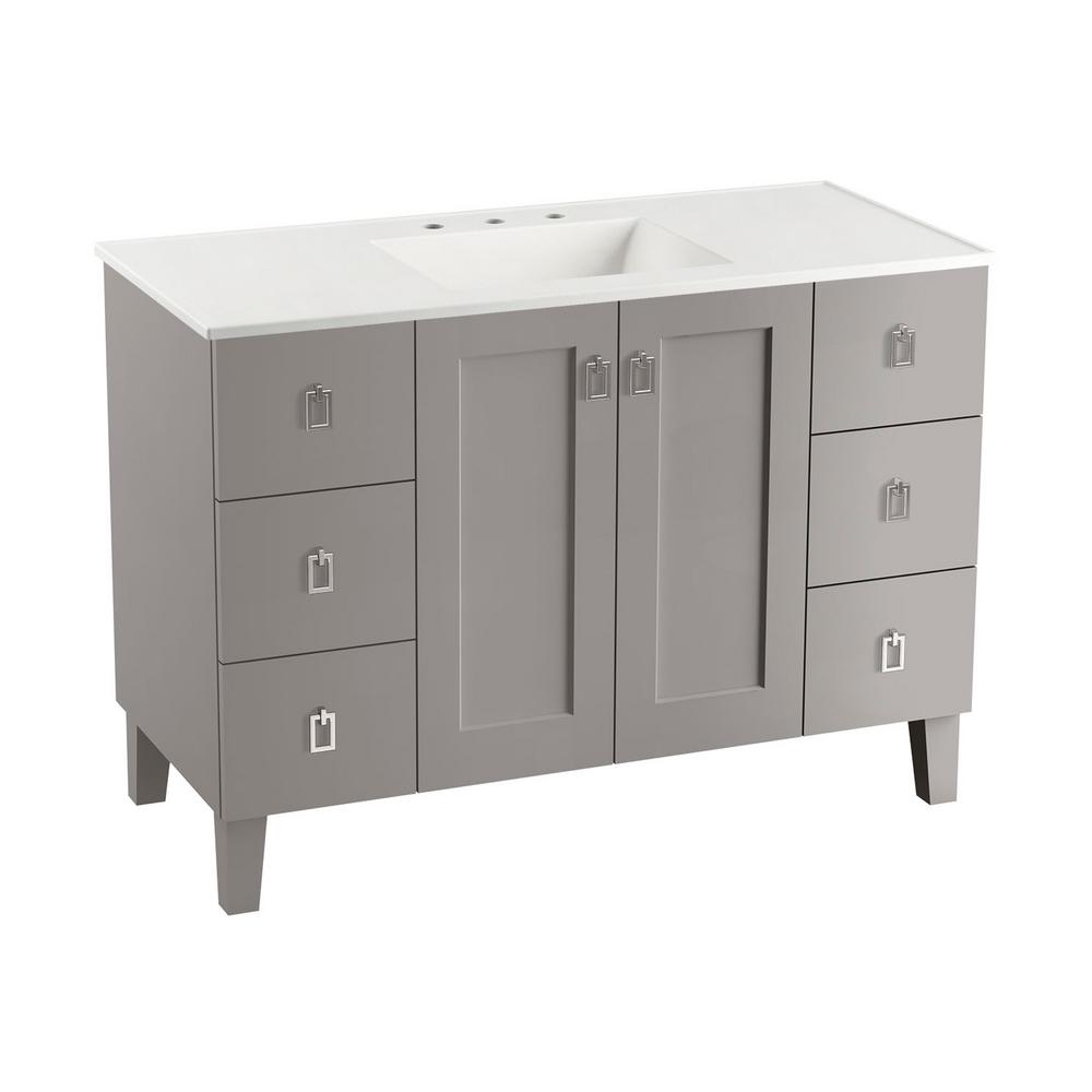 Kohler Poplin 48 In W Vanity Cabinet Mohair Grey With Vitreous Kohler Poplin 48 In W Vanity Cabinet Mohair Grey With Vitreous China Top White Impressions Basin