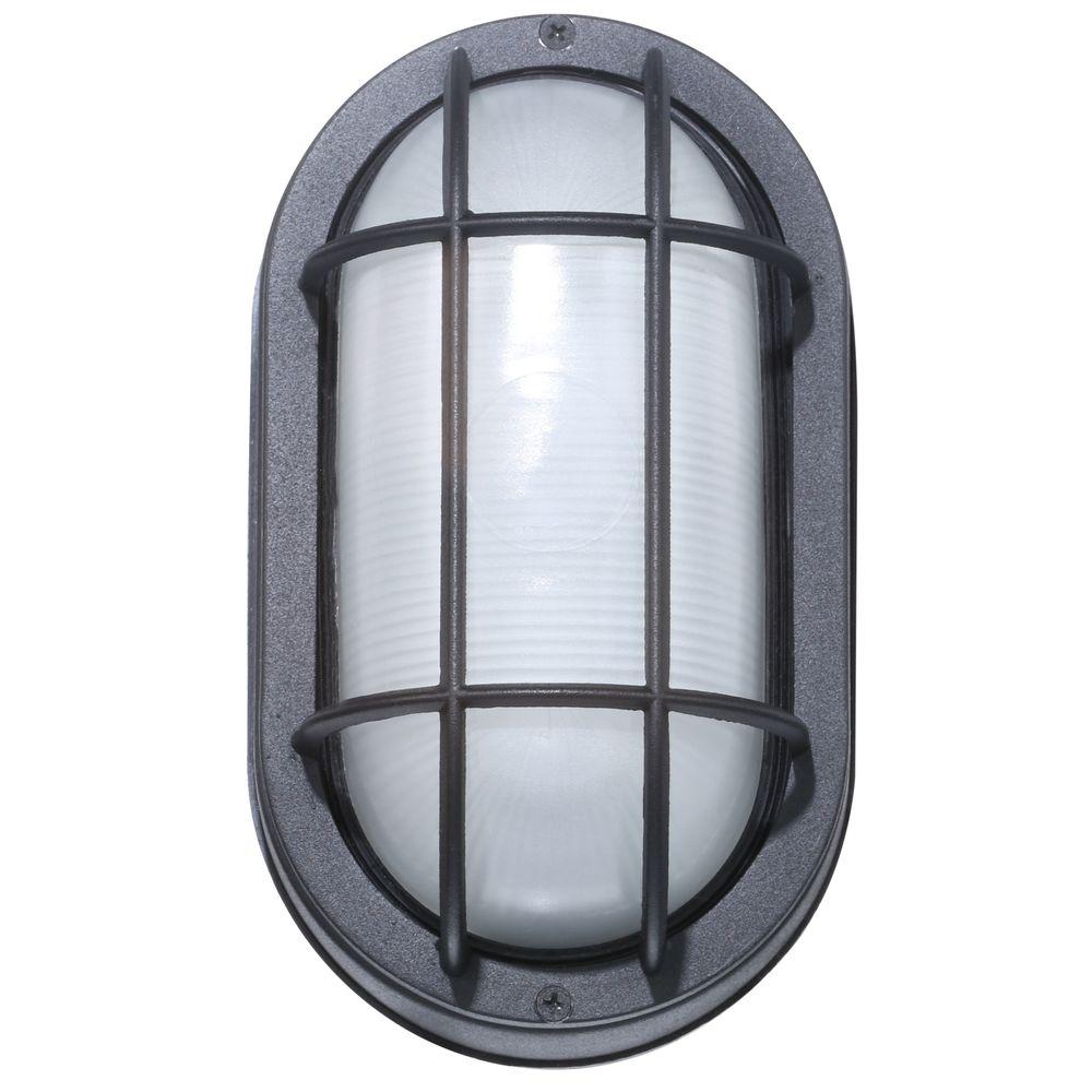 Black Outdoor Indoor Oval Bulkhead Porch Patio Wall Light Fixture