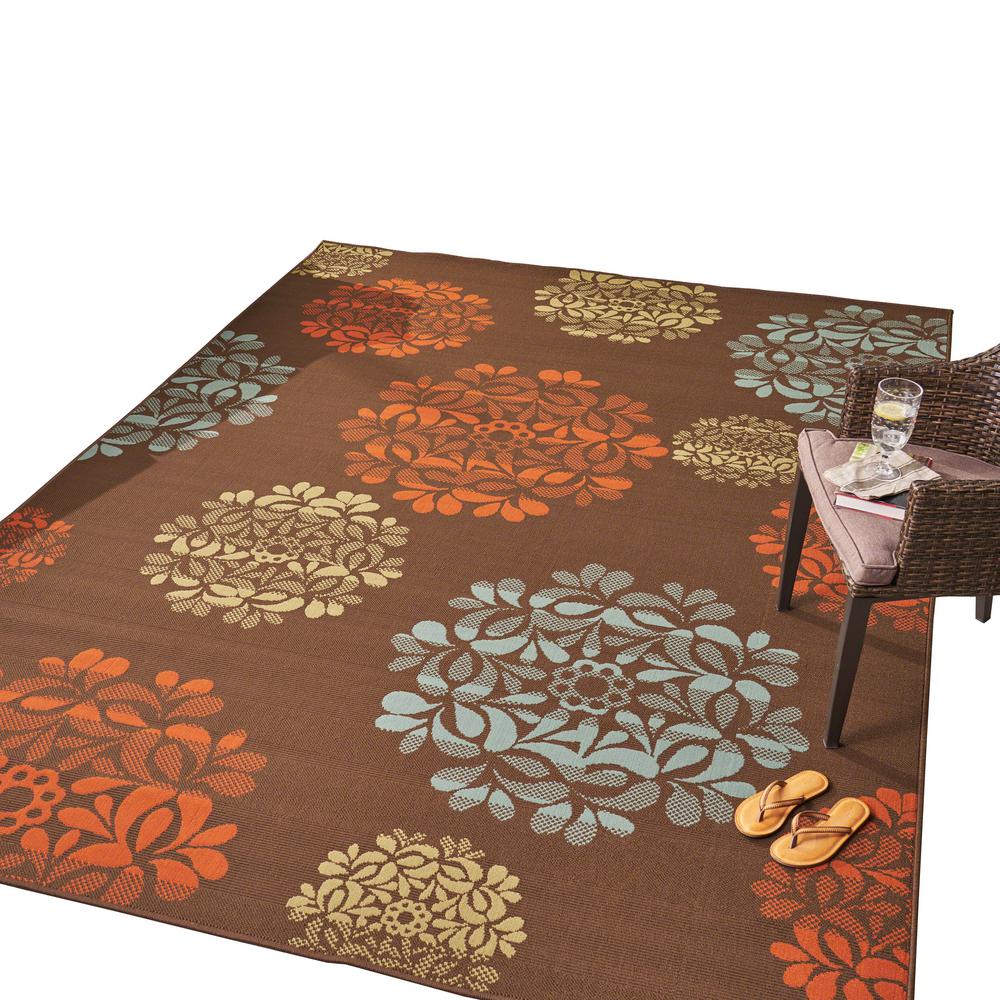 Noble House Henley Brown And Blue 8 Ft X 11 Ft Floral Outdoor