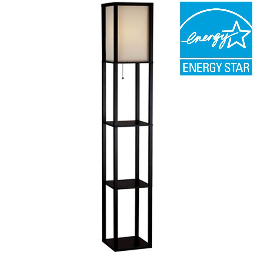 Fluorescent Floor Lamps The Home Depot Black Shelf Floor Lamp With Ivory Fabric Shade