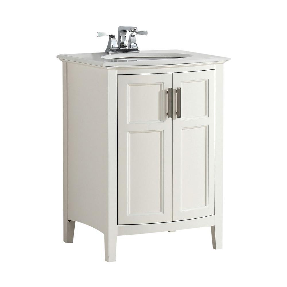 Simpli Home Winston Rounded Front 24 In W Vanity In Soft White With Quartz Marble Vanity Top In
