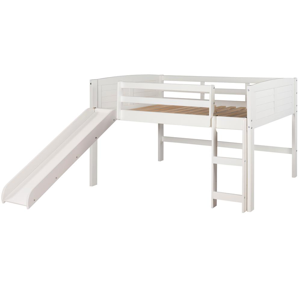 white bunk bed with slide