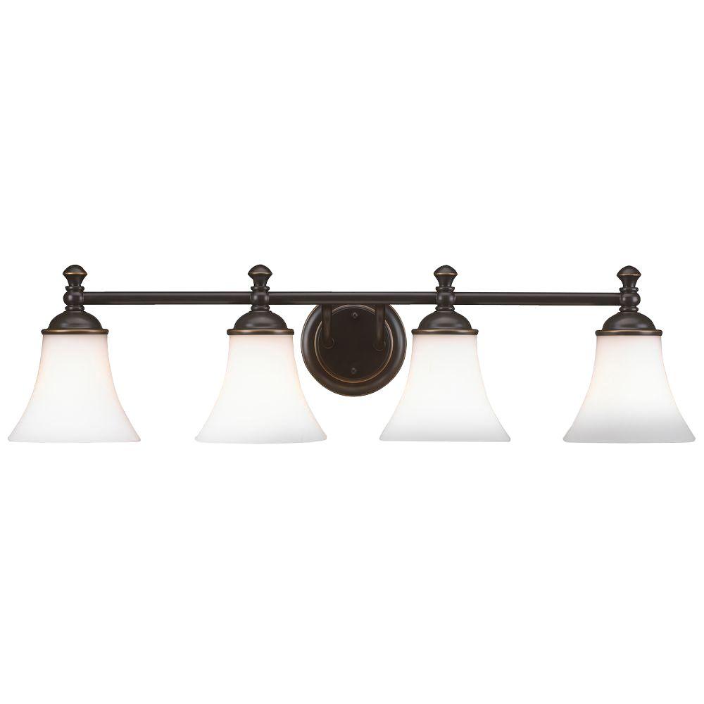 Hampton Bay Crawley 4 Light Oil Rubbed Bronze Vanity Light With White Glass Shades