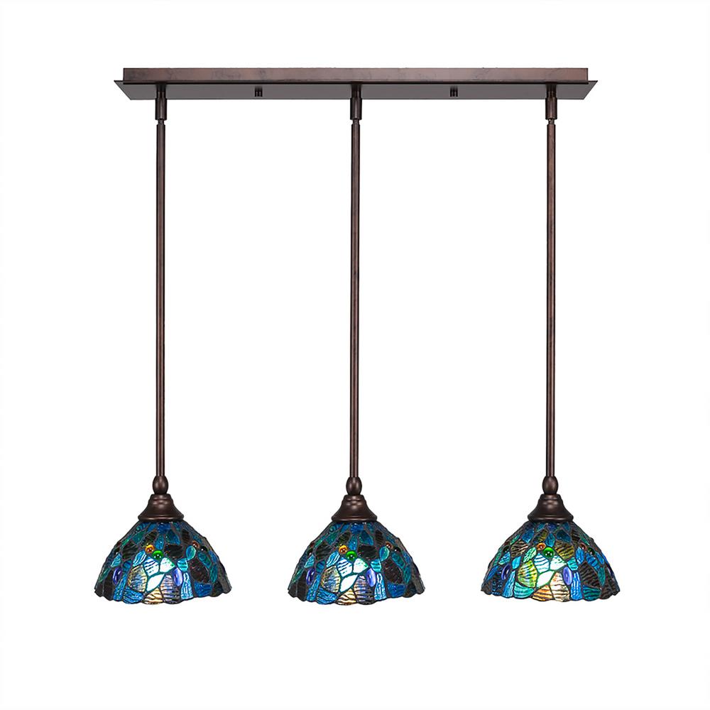 Cambridge 3Light Bronze Island Pendant with Blue Mosaic TiffanyStyle