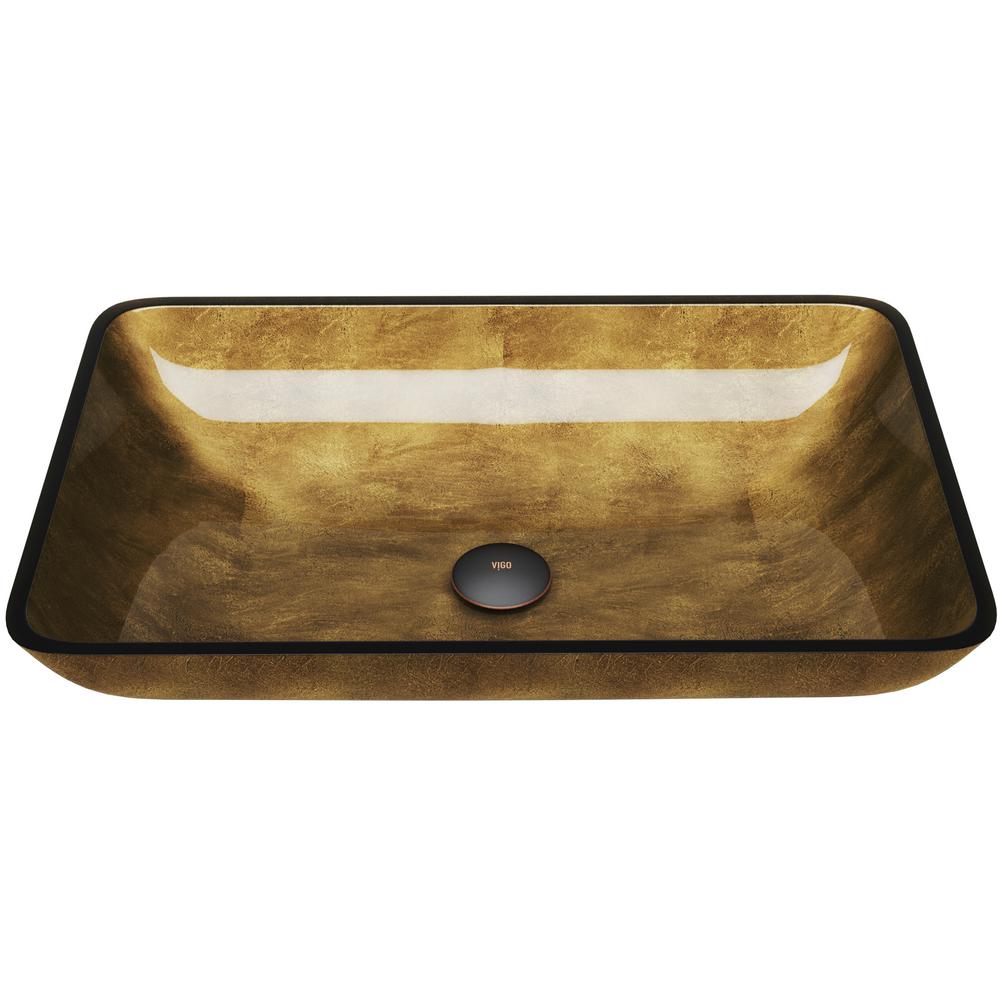 Vigo Copper Handmade Countertop Glass Rectangle Vessel Bathroom Sink In Copper