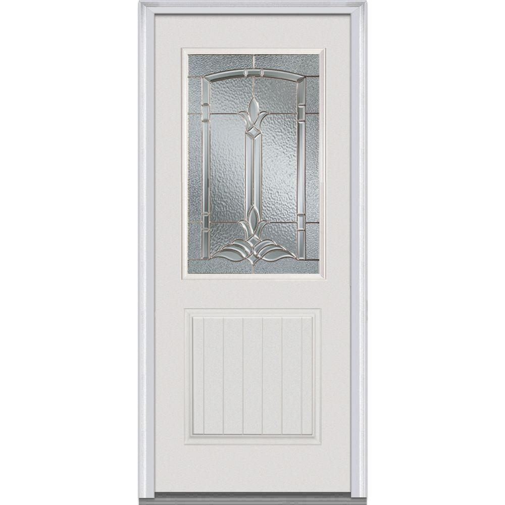 MMI Door 36 in. x 80 in. Bristol LeftHand Inswing 1/2Lite Decorative 1Panel Primed Fiberglass