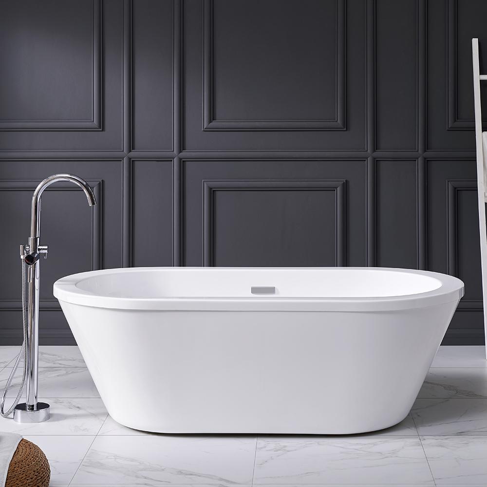 Schon Colton 63 In Acrylic Flatbottom Non Whirlpool Bathtub White And Faucet Combo Chrome