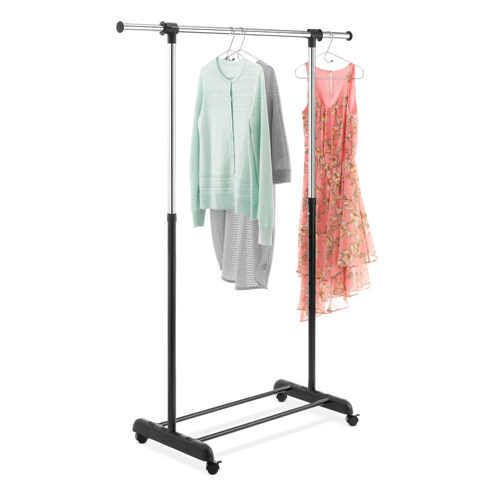 Whitmor 64 50 In H X 47 In W X 17 30 In D Chrome And Black Metal 4 Wheel Garment Rack 6021 10150 The Home Depot